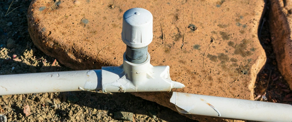Cracked irrigation line needing a repair service in Mesilla, NM.