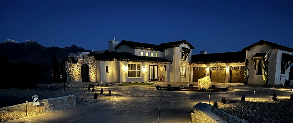 Landscape lighting installed for a large property in Las Cruces, NM.